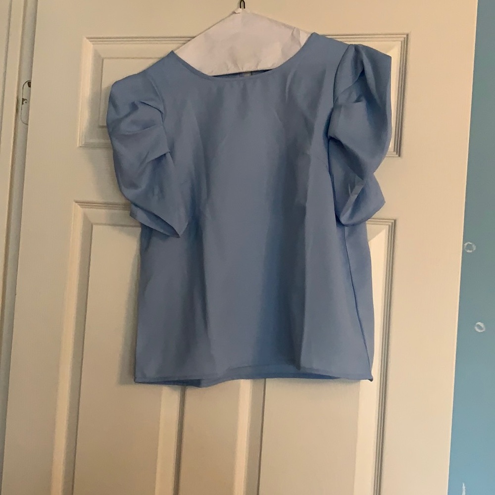 Light Blue Puff Sleeve Blouse